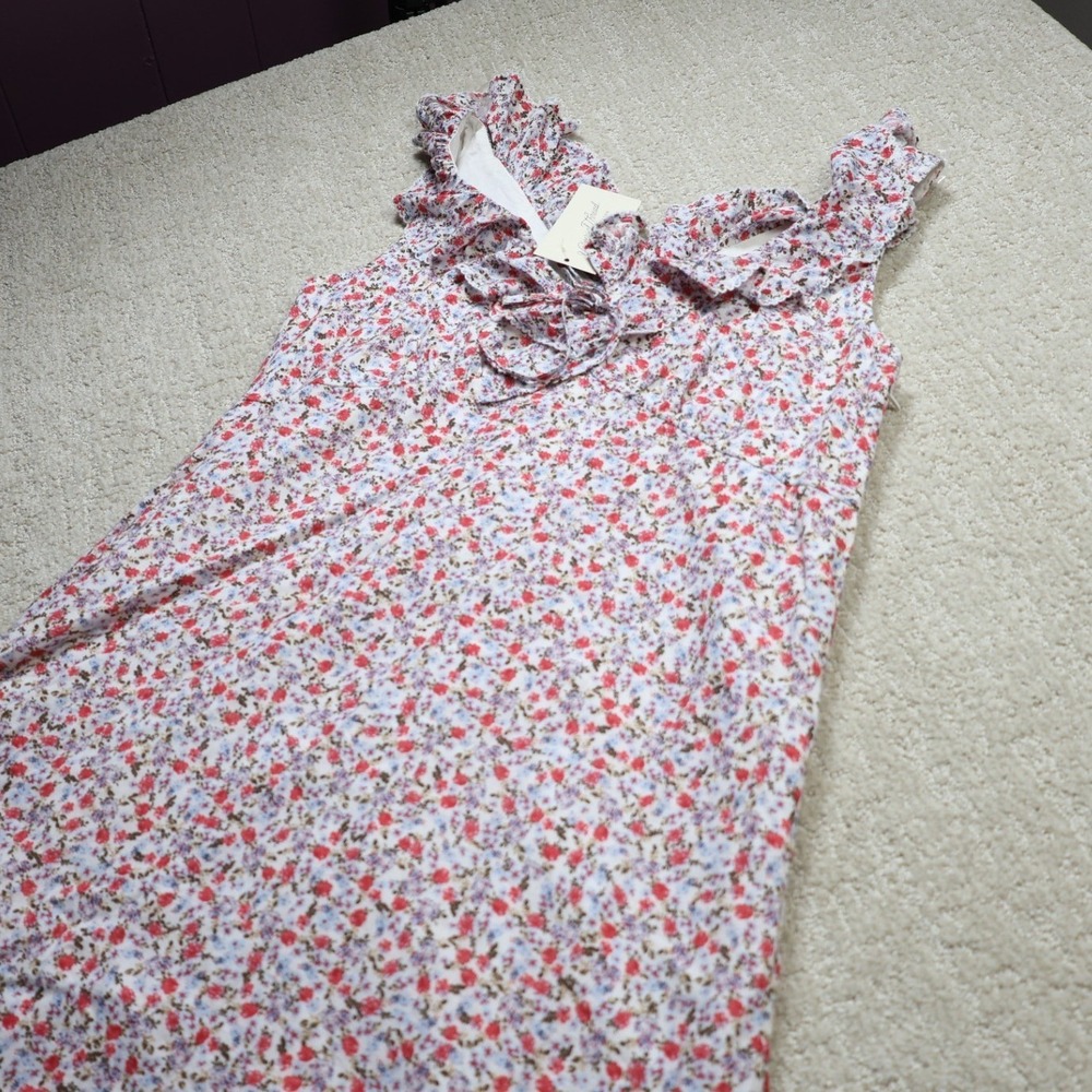 Universal Thread Women Cream Multi Floral Ruffle V-Neck Midi Dress Medium NWT